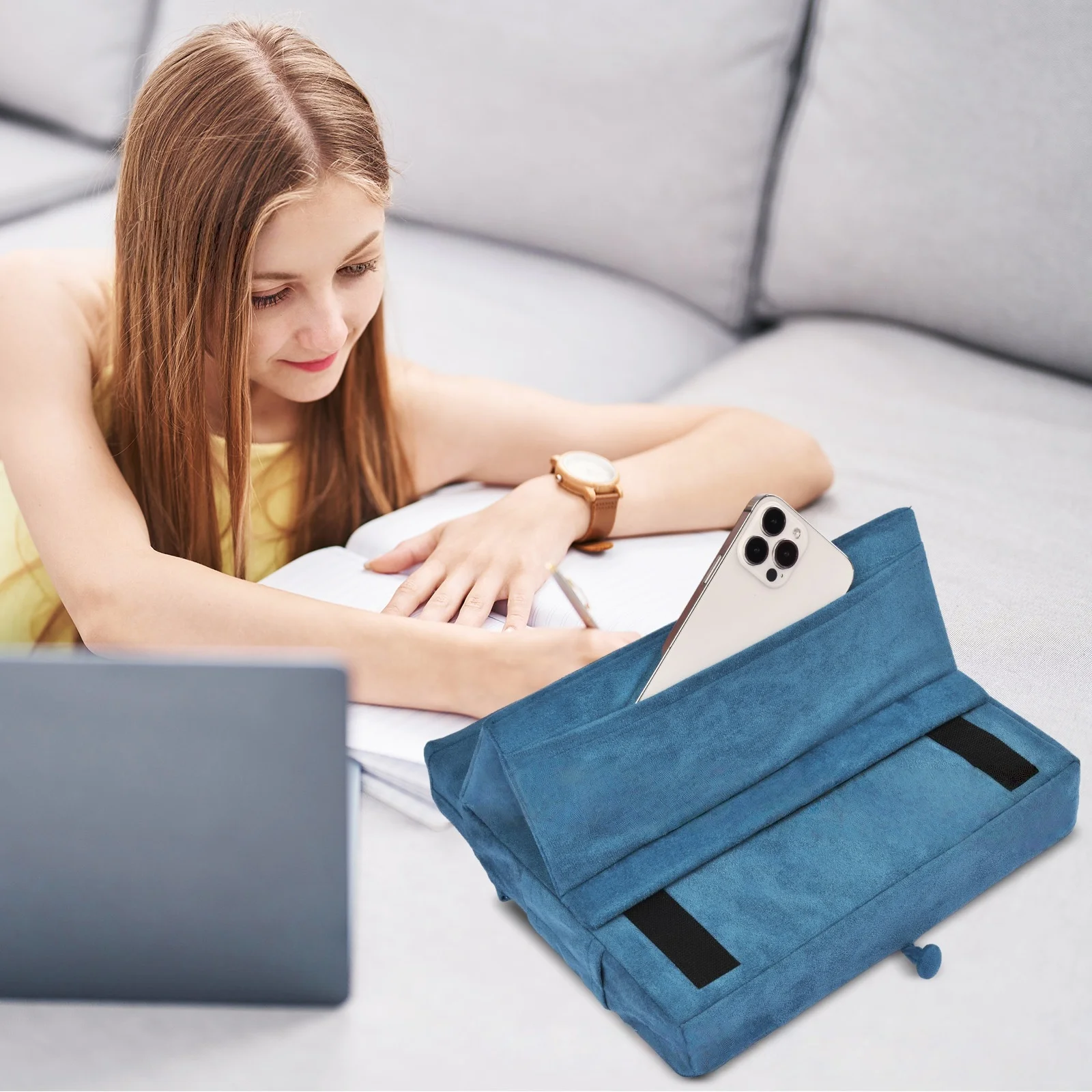 Soporte para tableta perezoso, almohada para cama, escritorio, Universal, tabletas de 4-13 pulgadas, soporte para teléfono, base suave con visión multiángulo y bolsillo - imagen 5