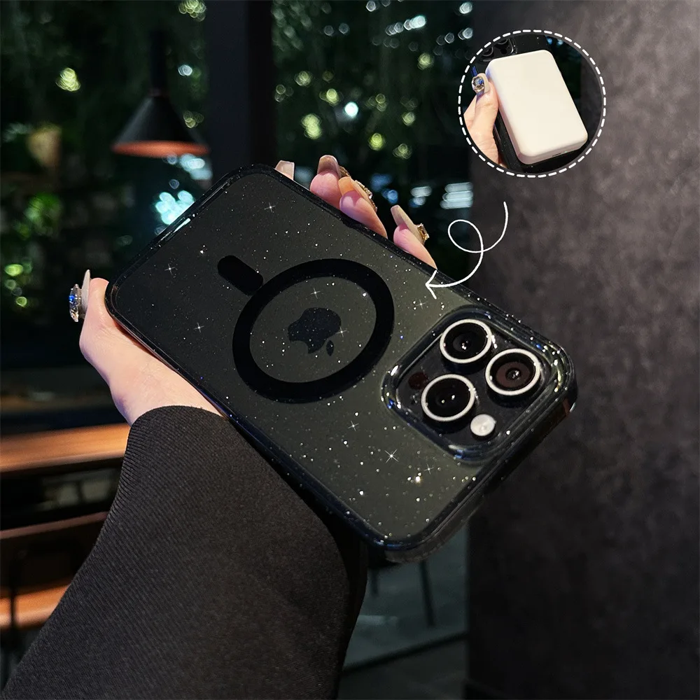 Funda magnética para iPhone 16 16E 15 14 13 12 Pro Max Plus, funda brillante estrellada transparente a prueba de golpes, Fundas para teléfono Mag-safe - imagen 4
