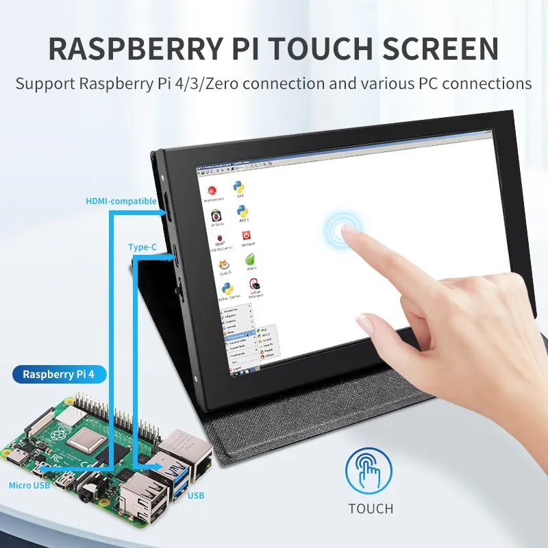 Pantalla táctil LCD IPS de 7 pulgadas compatible con HDMI para Raspberry Pi 5 4 Orange Pi Windows PC con funda protectora Monitor portátil - imagen 3
