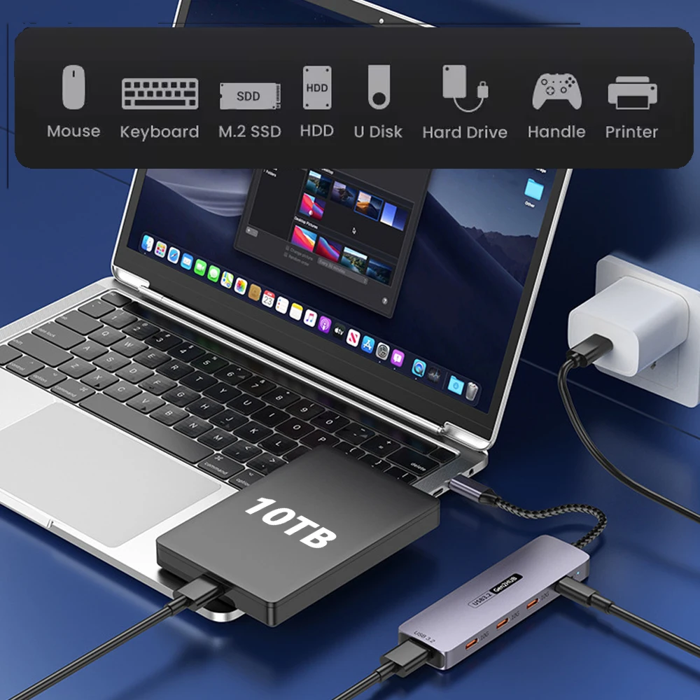 10Gbps USB3.2 Gen2 HUB USB C Splitter 3,2 Hub 10Gb de alta velocidad para ordenador portátil Macbook-Air MacBook Pro M4 M3 M2 Hub de extensión Usb - imagen 5