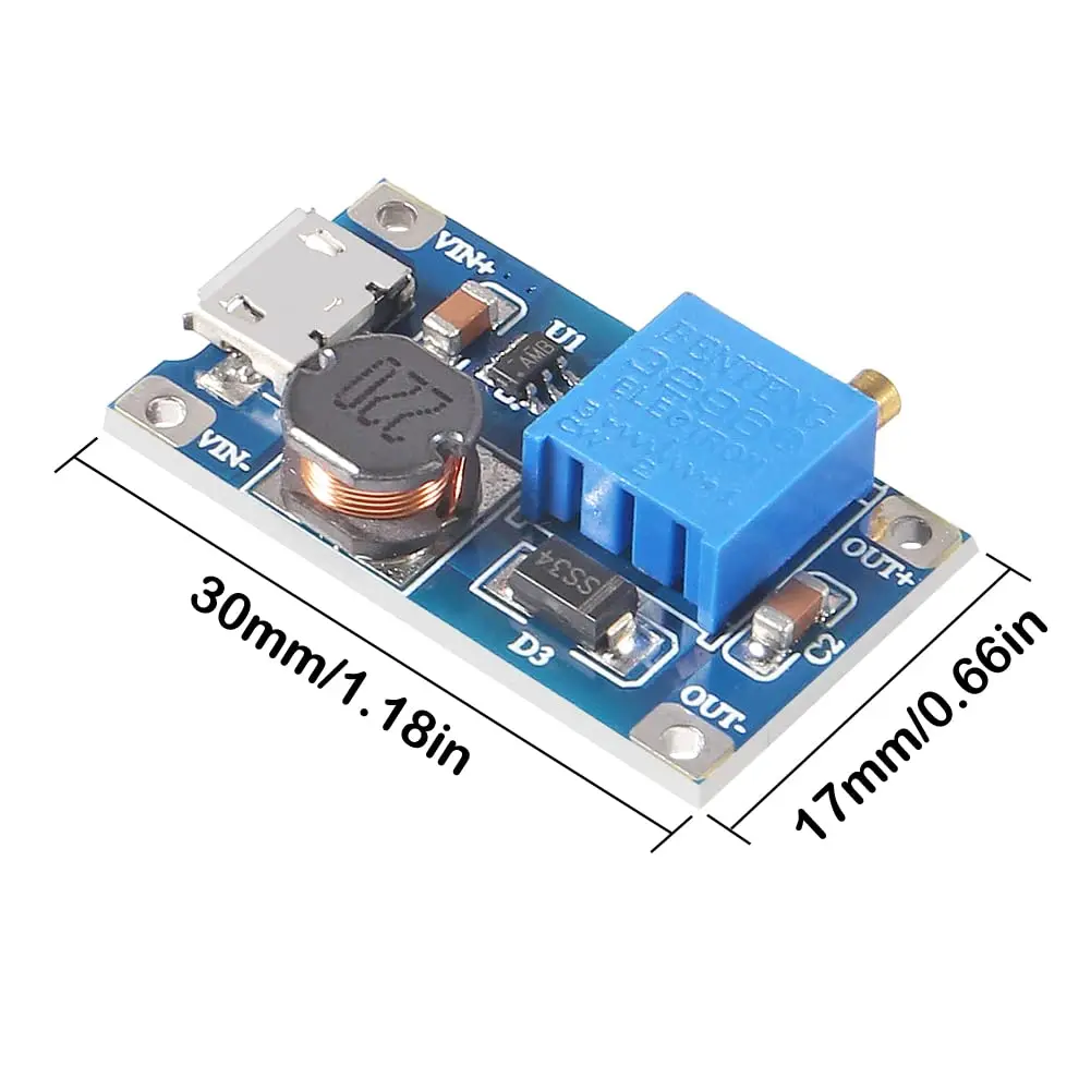 Módulo de aumento ajustable MT3608, regulador de voltaje, enchufe micro usb, 2V-24V a 5V-28V, 2A, convertidor de aumento de 20 piezas, 10/DC-DC - imagen 3