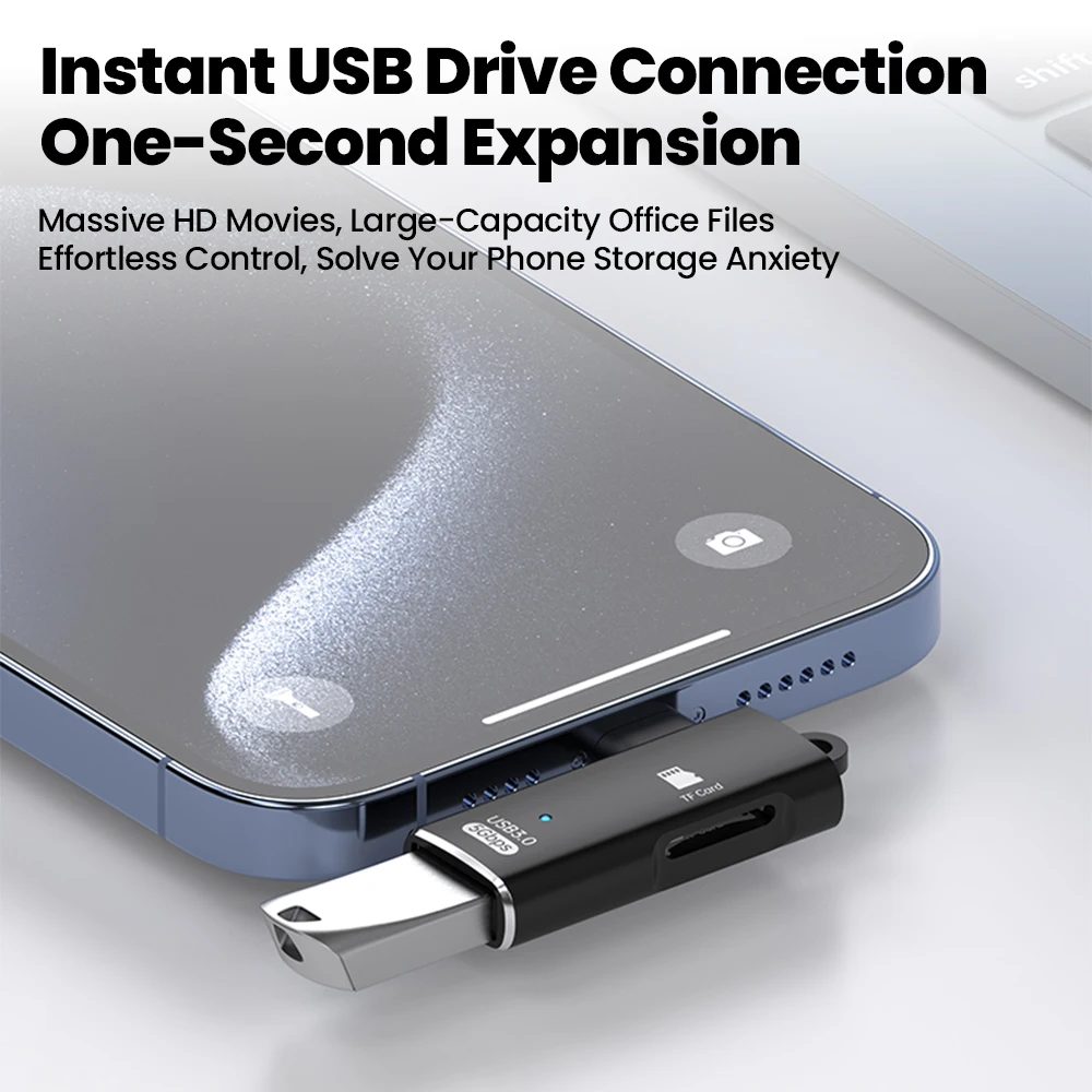 Adaptador de lector de tarjetas 2 en 1 USB3.0 tipo C a TF, tarjeta de memoria, lector de tarjetas OTG de transferencia de alta velocidad para iphone15 16, Huawei, PC y portátil - imagen 3