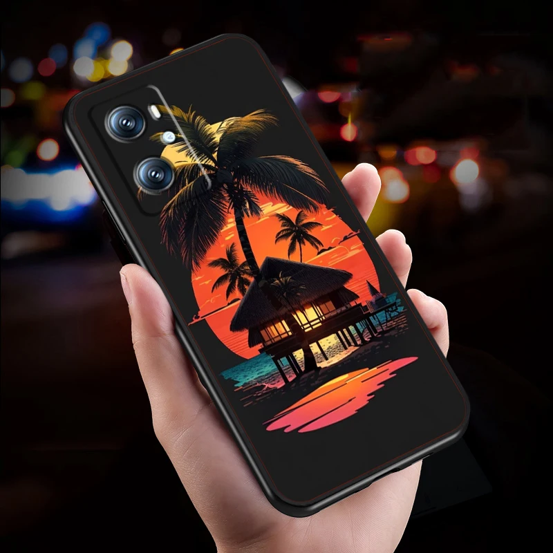 Coconut Tree Sunset Bird Art para OPPO Find X5 X3 X6 A54S A5 A94 A16 A53S A57 A74 A72 A98 A78 A96 A9 5G, funda suave negra para teléfono - imagen 3