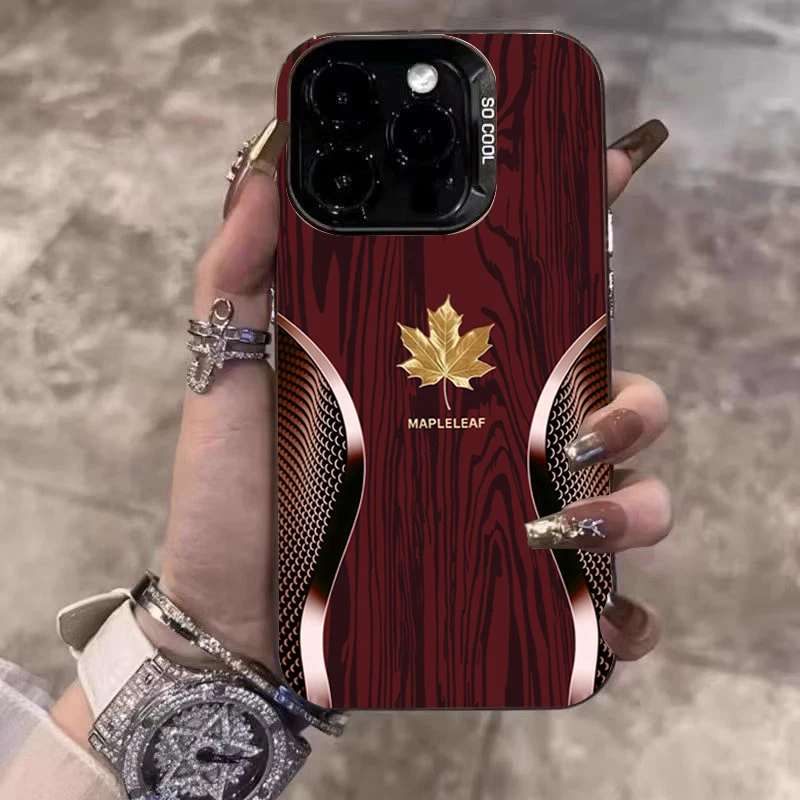 Funda de teléfono con patrón curvo de grano de madera y hoja de arce dorada para Samsung Galaxy S25 Ultra S24 Plus S23 FE S22 A16 A23 A26 A34 A55 - imagen 3
