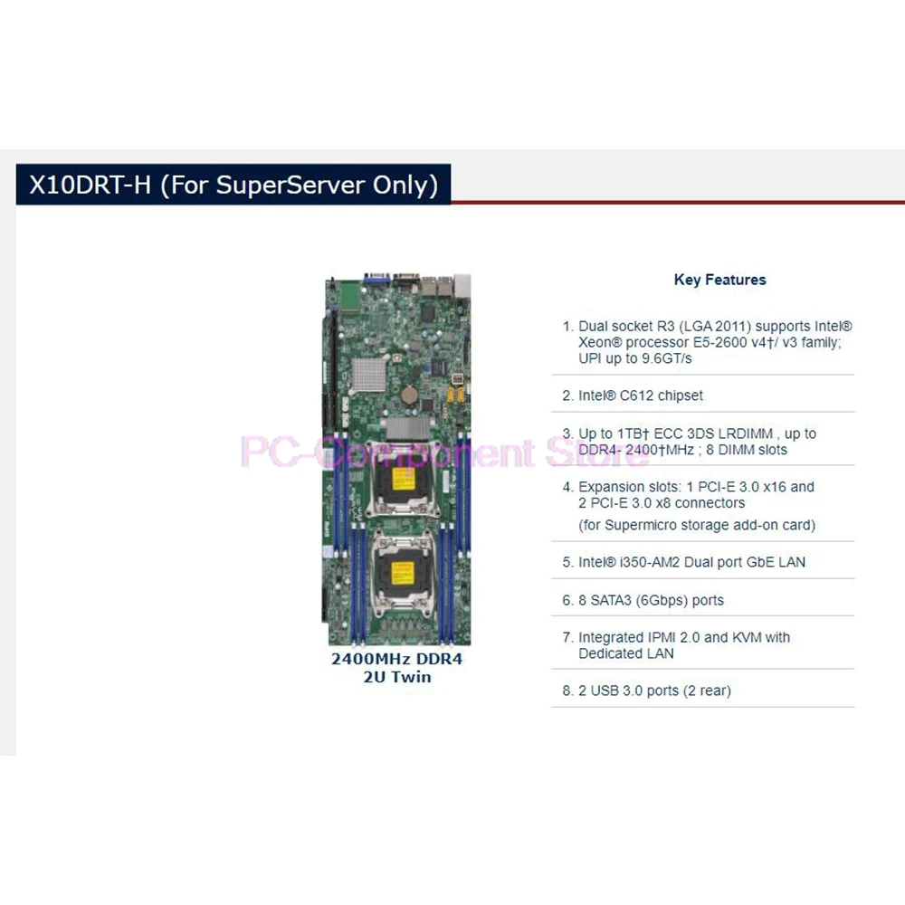   Placa base de servidor 2U Dual Socket R3 (LGA2011) E5-2600 v4/v3 Familia i350-AM2 Puerto dual GbE LAN DDR4 X10DRT-H