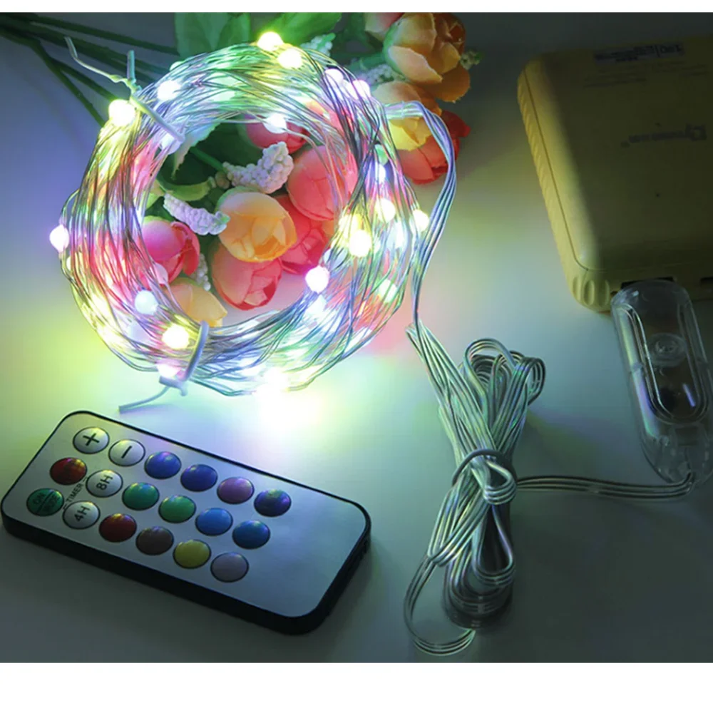 USB5V tres líneas con control de punto RGB que cambia de Color LED luces de línea plateada sincronización Control remoto luces de Navidad Festival Deco - imagen 3