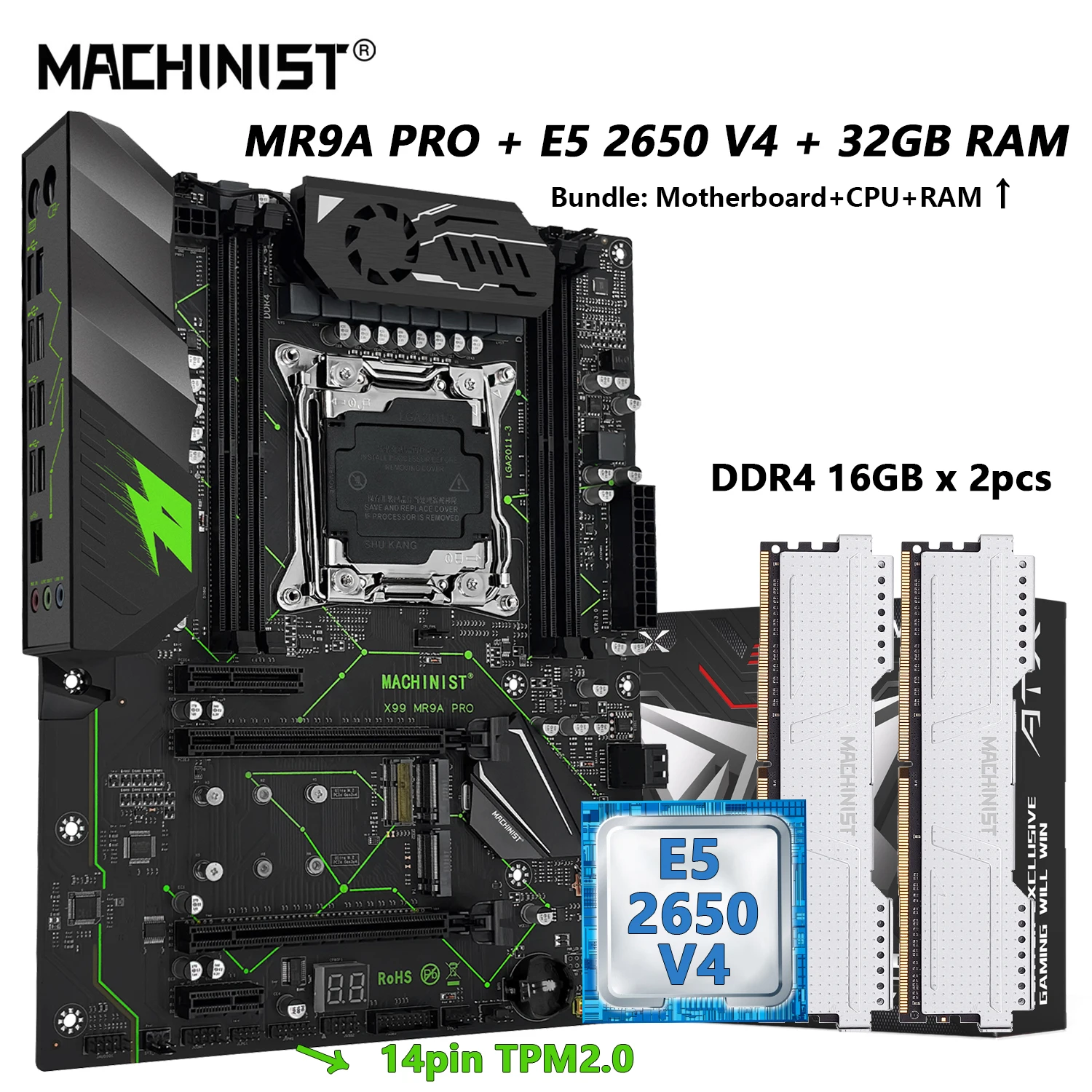 MACHINIST MR9A PRO X99 placa base combo tpm2.0Xeon E5 2650 V4 CPU y DDR4 32GB RAM Kit opcional cuatro canales ATX USB3.0