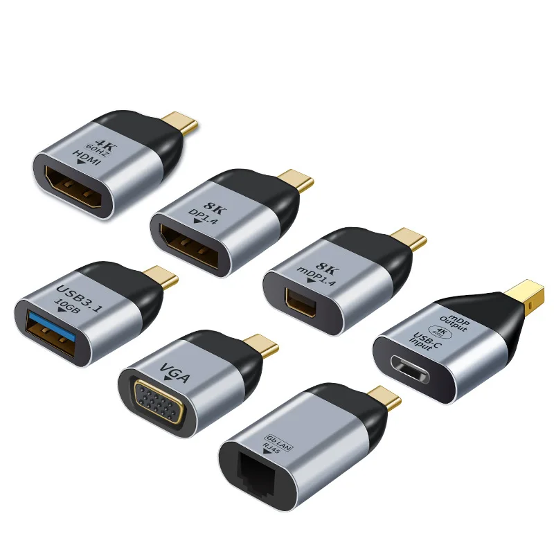 Adaptador USB C a DP/Mini DP/VGA/RJ45/HDMI compatible con USB tipo C 8K/4K/1080P vídeo 1000Mbps Lan Ethernet convertidor para Macbook - imagen 2