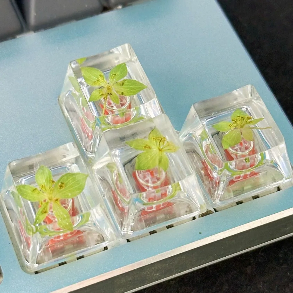 4 teclas hechas a mano pegamento de goteo trébol de luz transparente teclas de diseño personalizado teclas direccionales OEM R4 para teclado mecánico - imagen 5