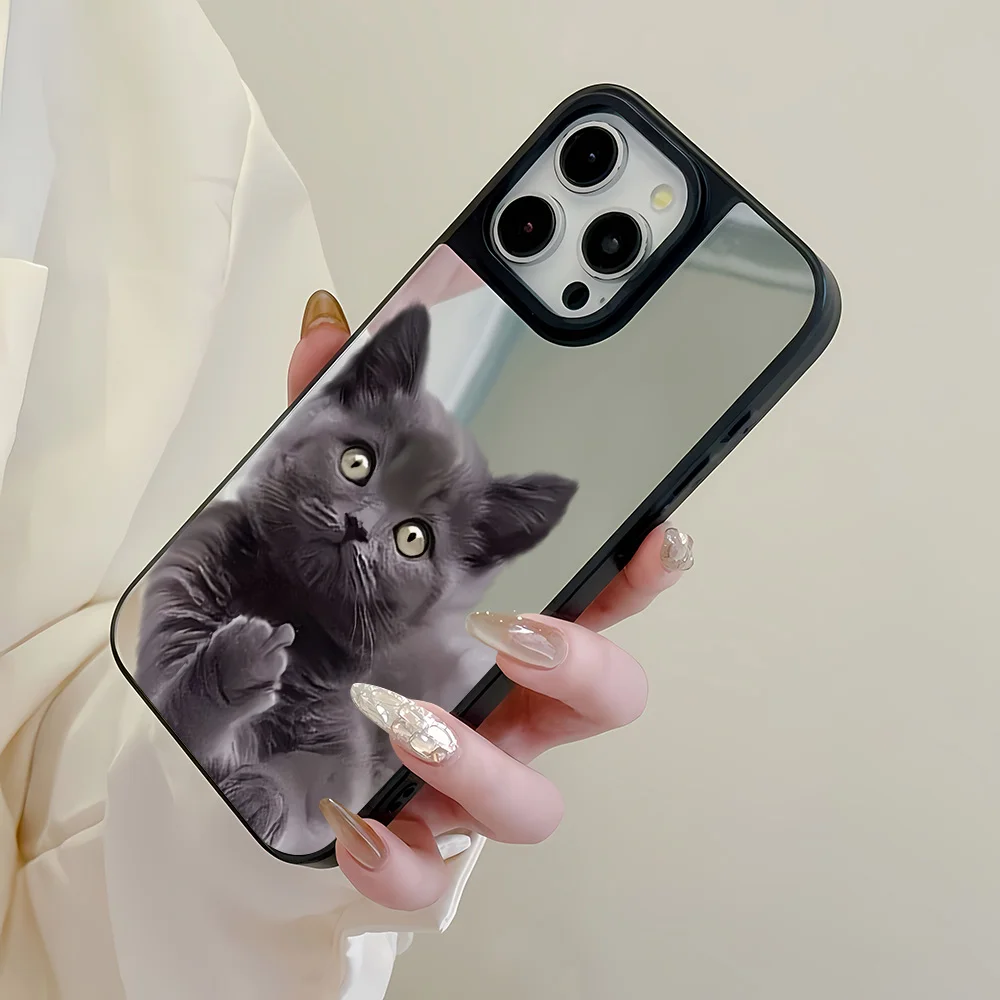 Funda de teléfono con espejo de maquillaje de lujo para iPhone 17 16 Pro Max 13 15 14 11 12 Air 17promax a prueba de golpes gato Animal pintado Funda - imagen 4