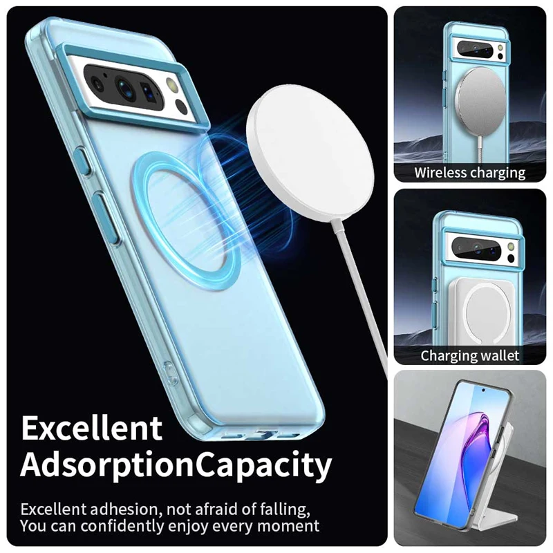 Funda de teléfono mate magnética para Google Pixel 8 Pro, Funda trasera con carga inalámbrica Magsafe para Pixel 8 8a, sensación de piel, Funda чехол - imagen 3