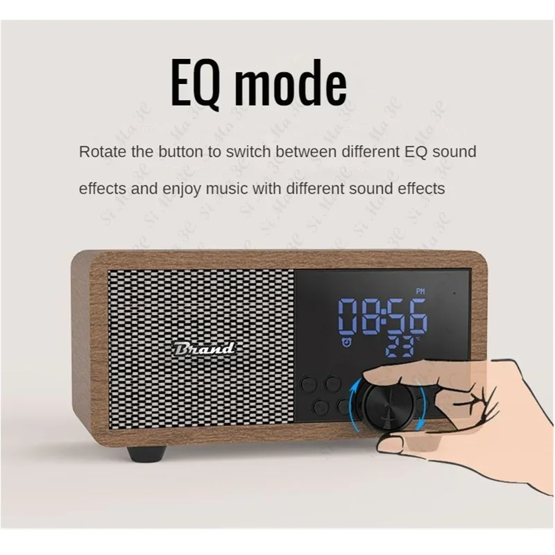 Altavoz despertador con Radio FM de madera, reloj de mesita de noche, Subwoofer, Altavoz Bluetooth inalámbrico portátil con modo EQ, temperatura ajustable - imagen 4