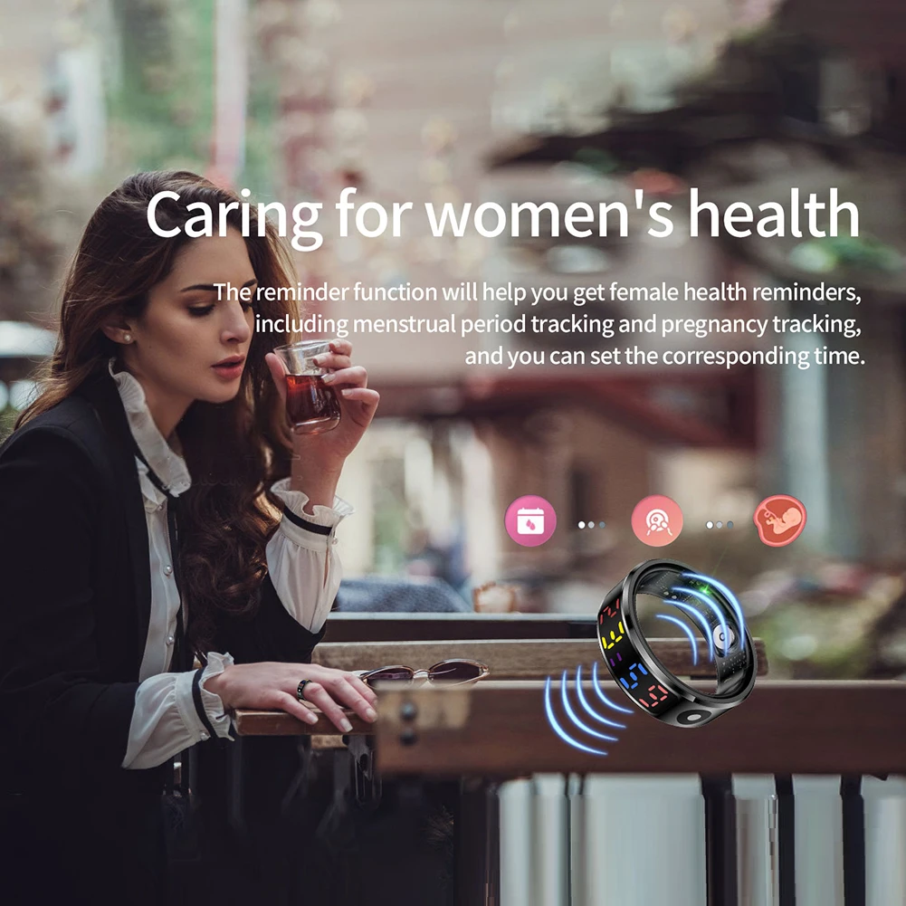 Anillo inteligente con pantalla de visualización y monitor táctil de fitness y sueño Anillo de fitness de carga inalámbrica para hombres y mujeres para Android e iOS