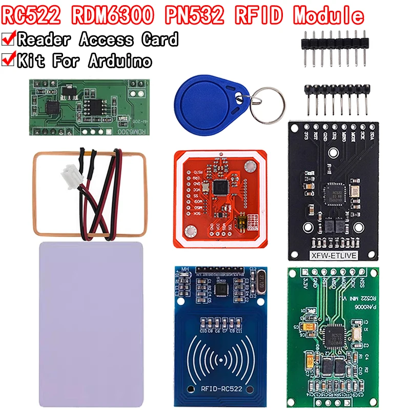 Módulo RFID NFC RC522 MFRC-522 PN532 RDM6300 Kits S50 13,56 Mhz 125Khz 6cm con etiquetas SPI escritura y lectura para arduino uno 2560