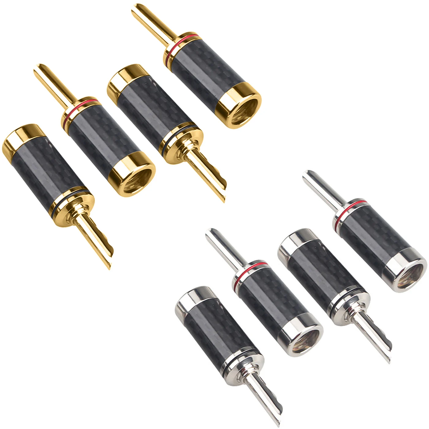 Alta calidad 8 Uds Hifi BFA conector banana chapado en oro/rodio cable de altavoz de audio de fibra de carbono conector banana