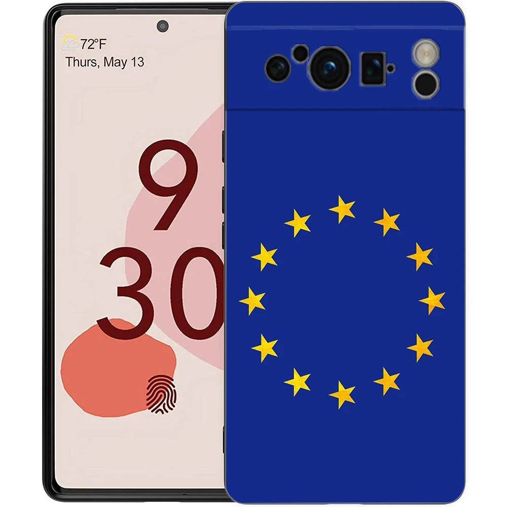 Funda de teléfono con bandera de la UE para Google Pixel 10 9 8 7 6 Pro XL 9A 8A 6A 7A 5G, funda negra de TPU suave a prueba de golpes - imagen 4