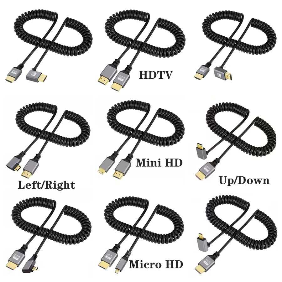 4K 60HZ Micro Mini HDMI Compatible macho a HDMI extensión en espiral Cable espiral Flexible para ordenador portátil PC DVD PS4 5 Monitor TV