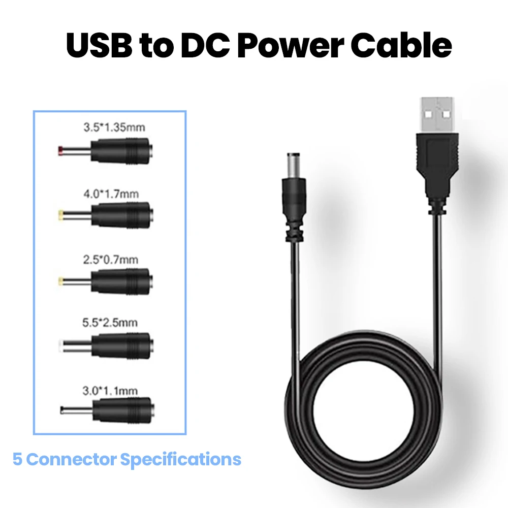 Cable de alimentación USB a CC con 5 enchufes CC, adaptador de enchufe de Cable de carga USB para enrutador, Mini ventilador, altavoz, conector de cámara - imagen 3