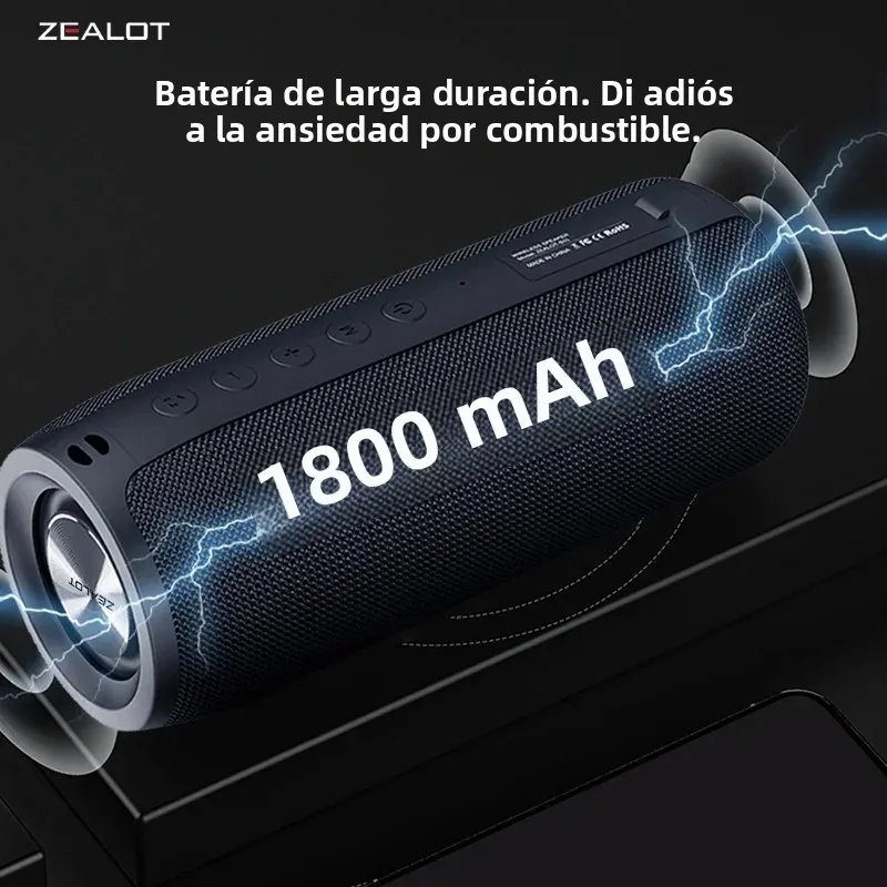 Zealot -S51 Altavoces inalámbricos, altavoz subwoofer portátil para exteriores, IPX 5, resistente al agua, emparejamiento dual, 1800 mAh - imagen 5