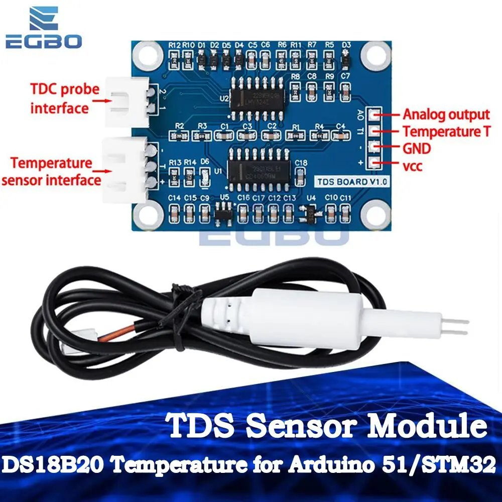 Módulo de sensor TDS sólidos disueltos señal analógica soluble detección de calidad del agua sólida DS18B20 temperatura para Arduino 51/STM32 - imagen 2