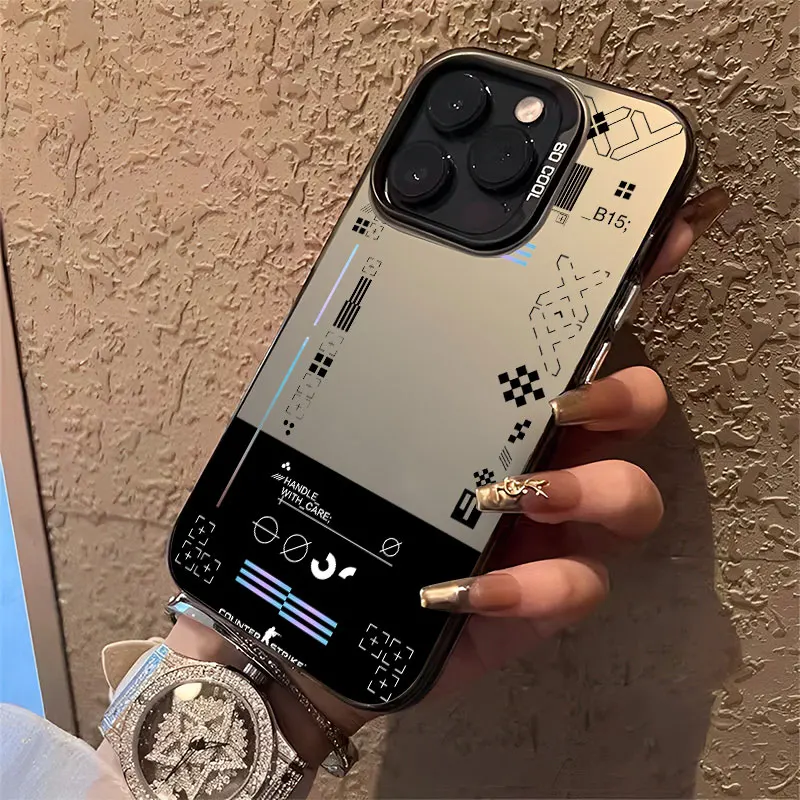 Funda de teléfono de juego de moda novedosa para iPhone 16 15 14 13 12 11 Pro Max X XR XS 8 7 Plus SE2 cubierta trasera mate plateada láser a prueba de golpes