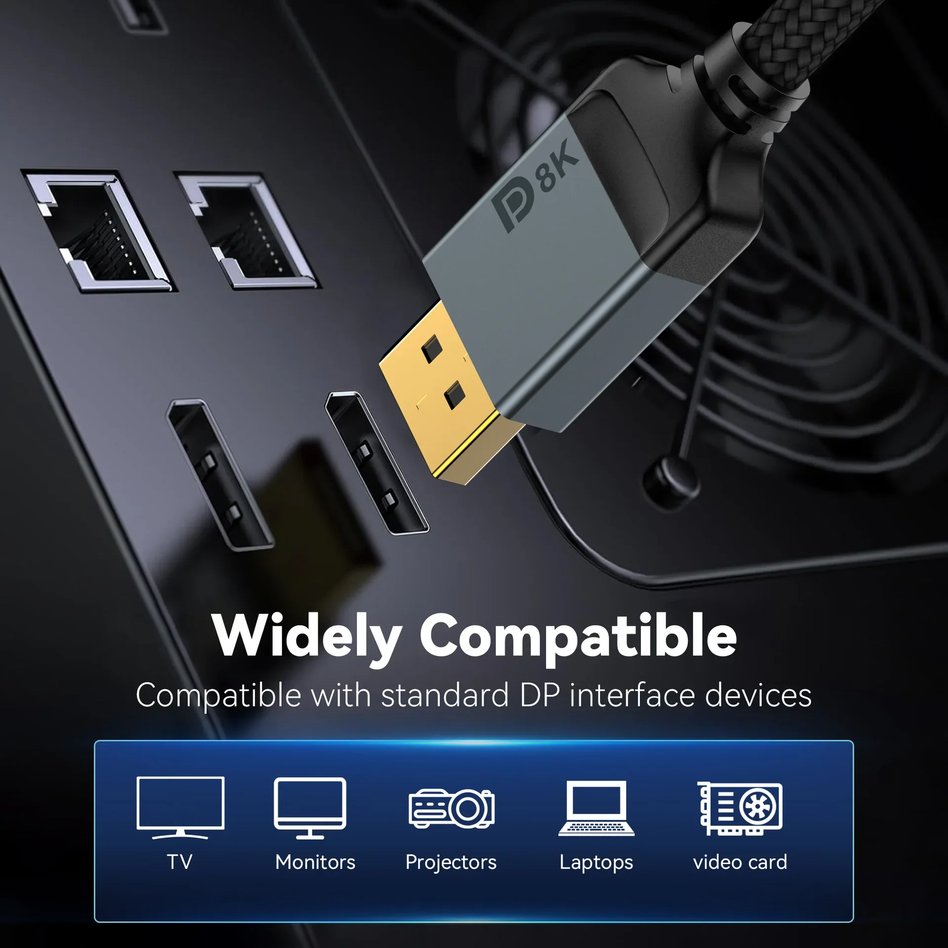 Cable 8K 60Hz DP 1,4 2M 3M Cable Displayport 4K @ 144Hz Cable macho HDR10 DP de alta velocidad para PC portátil Monitor de juegos, tarjeta gráfica - imagen 2