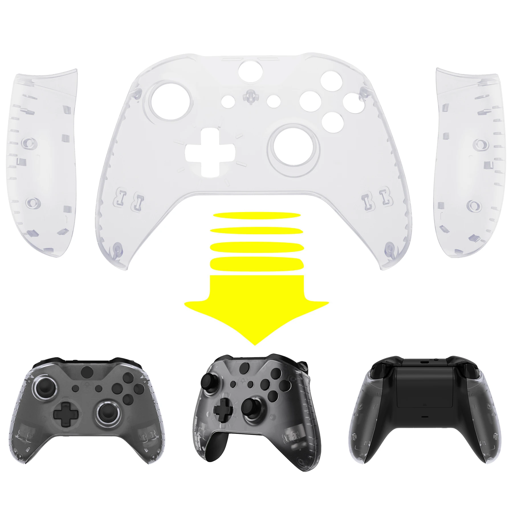 eXtremeRate Carcasa frontal de repuesto con panel de rieles laterales para controlador Xbox One X y S (modelo 1708) - Transparente - imagen 3