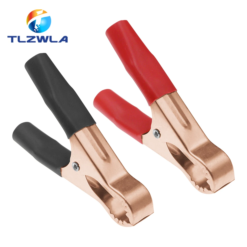 2 uds 50A rojo + negro 80mm cocodrilo coche caravana Van batería prueba Clips de plomo mejor promoción pinzas de cocodrilo