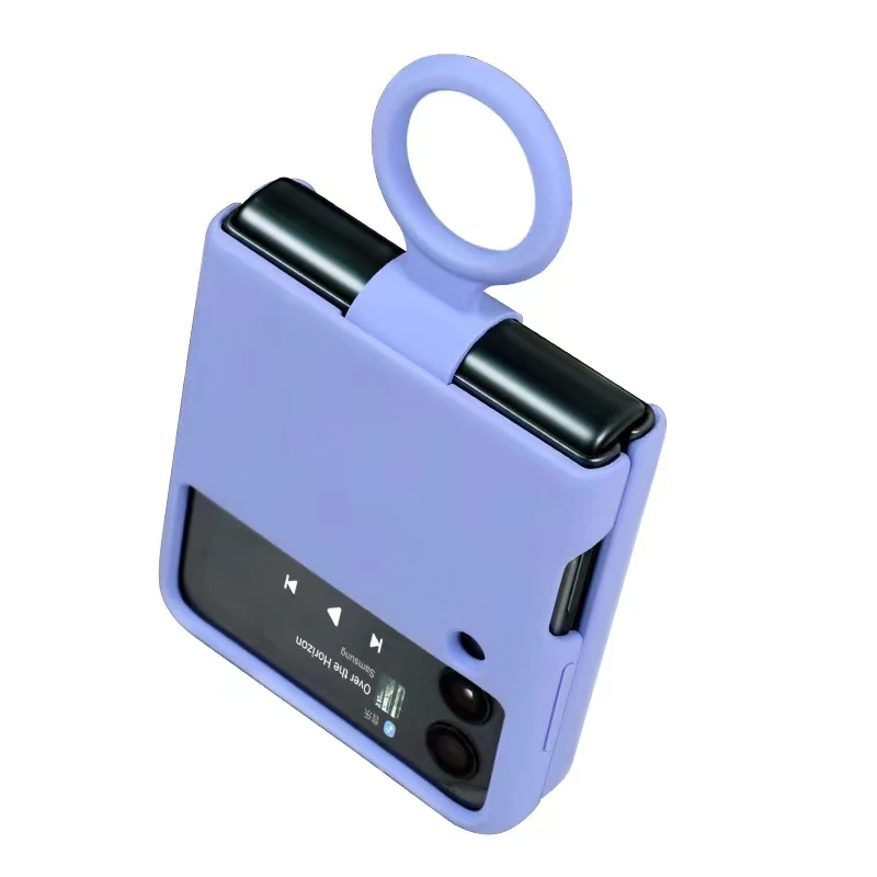 Funda con soporte de anillo de silicona líquida para Samsung Galaxy Z Flip 3 4 5G Flip4 Flip3 Flip2 Flip1, funda plegable de protección completa a la moda - imagen 2