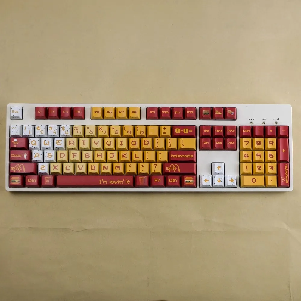 Teclas retroiluminadas laterales translúcidas, teclas de hamburguesa y patatas fritas, 129 teclas, tinte PBT, subcama, perfil de cereza para teclado MX - imagen 5