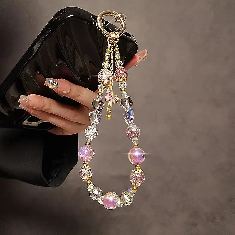 Cordón para teléfono móvil con cuentas de mariposa de lujo Retro, correa para la muñeca, cadena de mano para mujer, colgante corto antipérdida para llave de teléfono móvil - imagen 3