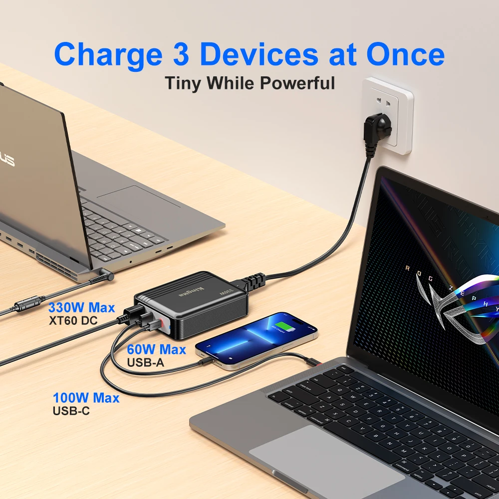 Cargador de ordenador portátil GaN de 330W, adaptador de escritorio para ordenadores portátiles Asus Gaming, Compatible con FX50/FX53/ZX50/K550/N550/A550/N551/FX63 - imagen 3