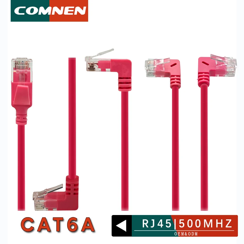 COMNEN Cat6a RJ45 Cable Ethernet de ángulo de 90 grados Cable de conexión delgado de 3,8 mm Cable Lan UTP RJ 45 para panel de conexión a interruptor flexible - imagen 2