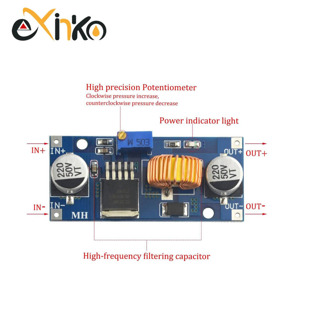 1-10 Uds 5A DC-DC módulo de fuente de alimentación ajustable reductor cargador de litio XL4015 4 ~ 38V 96% 5A DC módulo reductor ajustable - imagen 2