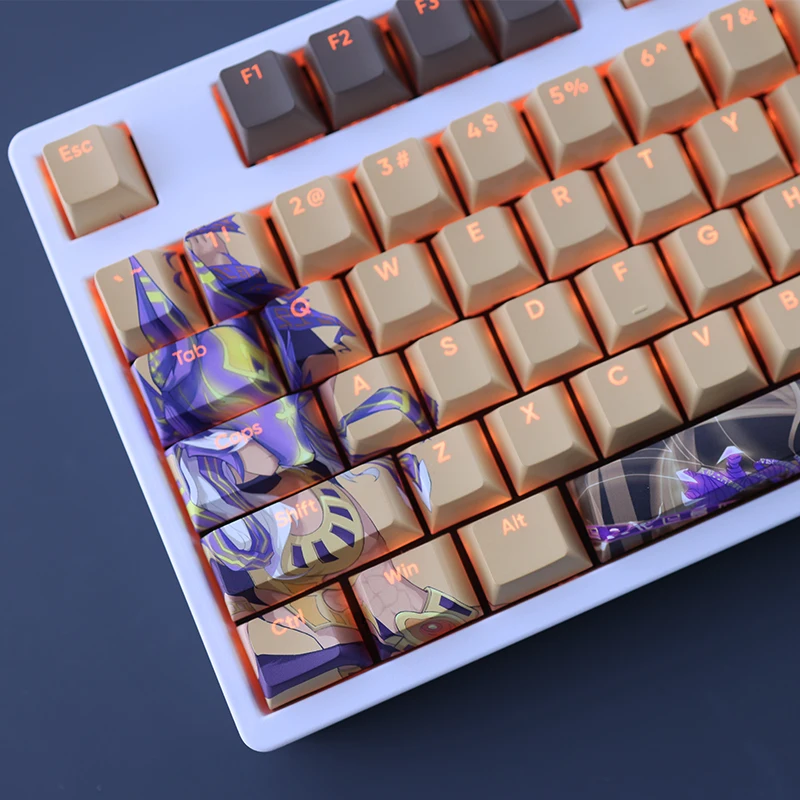 Juego de 108 teclas Genshin Impact Cyno, Keycap PBT Dye, teclas retroiluminadas de dibujos animados, Anime, para juegos, ANSI 61, 87, 104, 108 - imagen 3