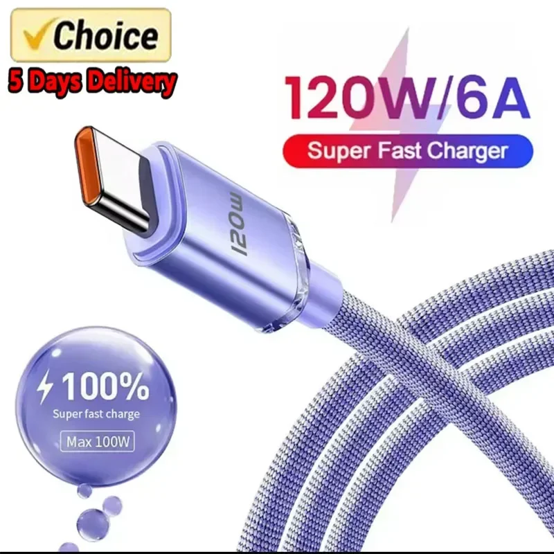Cable USB tipo C de 120W 6A para Xiaomi 13, Samsung S23 Realme, cables USB C de carga rápida para teléfono móvil, cables de cargador de datos rápido tipo C