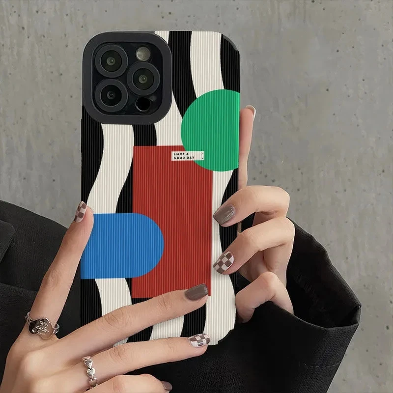 Funda de teléfono Ins con geometría creativa a rayas de cebra para iPhone 11 12 13 14 15 Pro Max Mini 8 7 Plus XR X XSMAX, funda de silicona suave