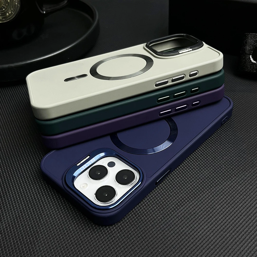 Funda de teléfono magnética con soporte de lente para iPhone 13, 15, 12, 14, 16 Pro Max 16promax 15promax 14promax, Funda mate a prueba de golpes - imagen 4