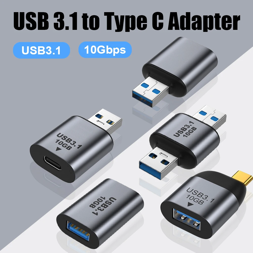 Adaptador USB C a USB 3,1, adaptador USB A a USB C de 10Gbps, adaptador USB C macho a USB 3,0 A hembra para ordenador portátil, cargador de PC, banco de energía