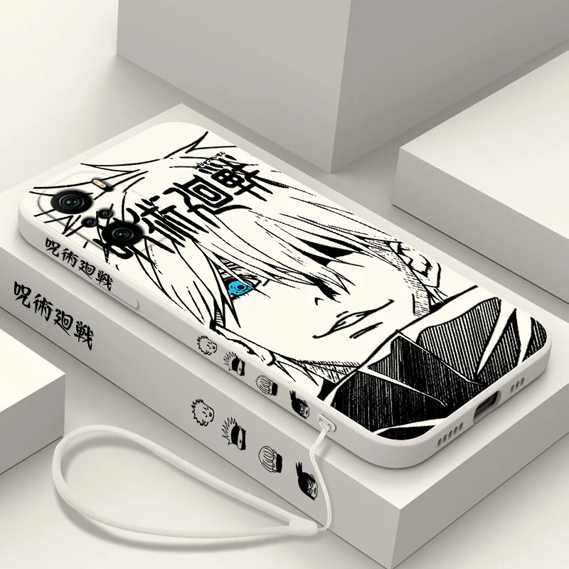 Jujutsu Kaisen Gojo Anime para Xiaomi Redmi Note 13 12 12Pro 11 11S 11T 10S 10 Pro Plus 5G funda de teléfono líquida con cuerda izquierda - imagen 3