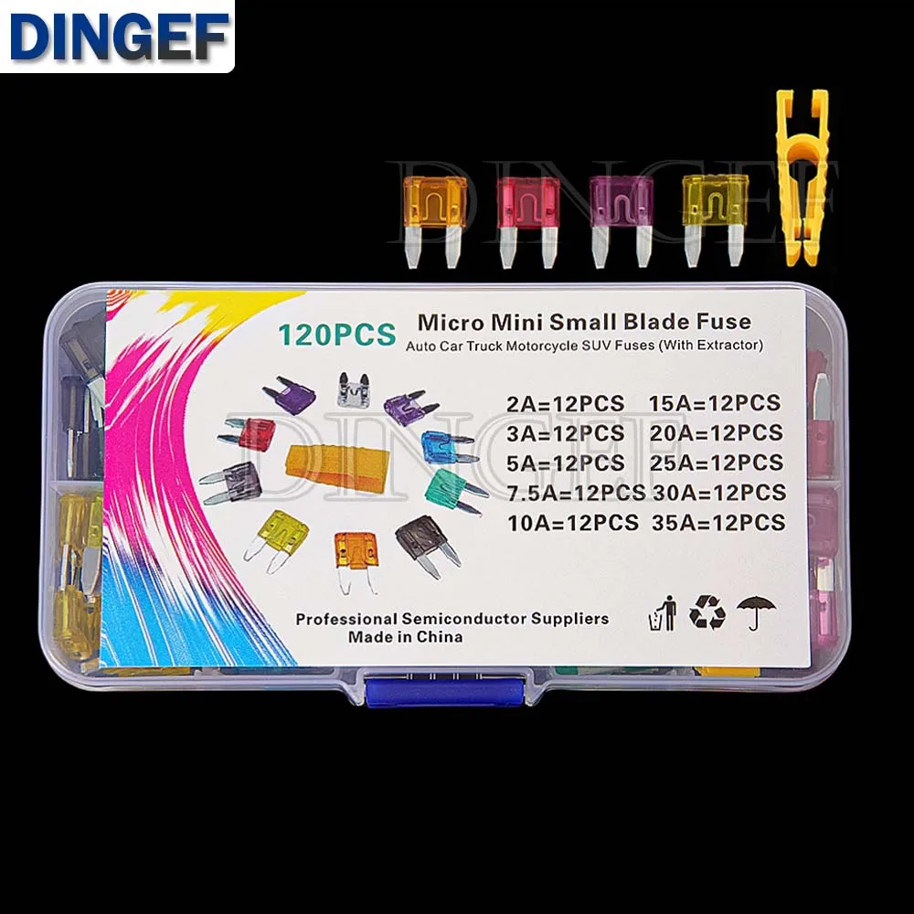 120 Uds 10 valores tamaño pequeño tipo cuchillas kit de fusibles para coche surtido 2A 3A 7.5A 10A 15A 20A 25A 30A 35A juego de fusibles Auto coche camión
