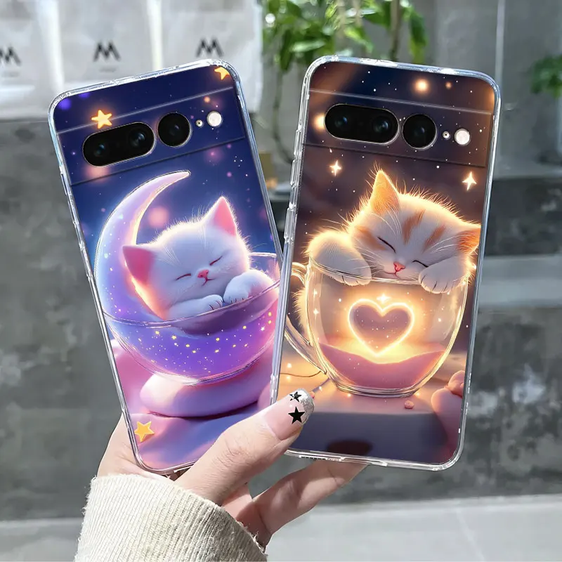 Lindo gato para Pixel 6 Pro 7 Pro 7A 6A funda protectora para Google Pixel 6 7 mármol claro suave funda de teléfono de silicona Fundas