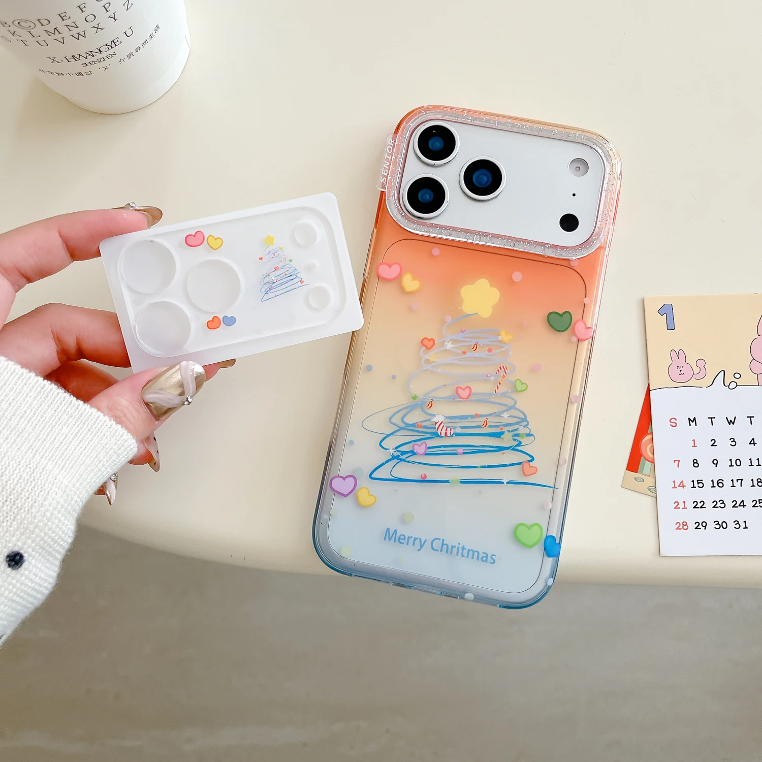 IMD moda corazón línea arte árbol de Navidad patrón teléfono caso para iPhone 14 15 16 17 Pro Max chica a prueba de golpes suave contraportada - imagen 3