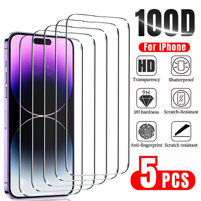 5 uds vidrio templado para iPhone 16 14 13 11 15 Pro Max Mini Protector de pantalla para iPhone XR X XS MAX 7 8 Plus SE vidrio Protector - imagen 2