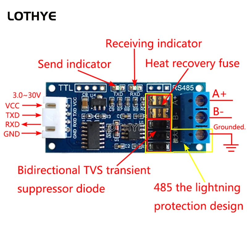 Módulo de placa convertidora de puerto serie TTL a RS485, módulo convertidor de Control automático de Hardware para microcontrolador Arduino