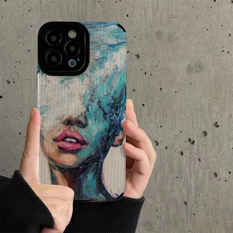 Funda de teléfono con retrato artístico de pintura al óleo de moda para iPhone 15, 11, 12, 13, 14 Pro Max, Mini, X, XS, XR, 7, 8 Plus, SE, cubierta suave a prueba de golpes