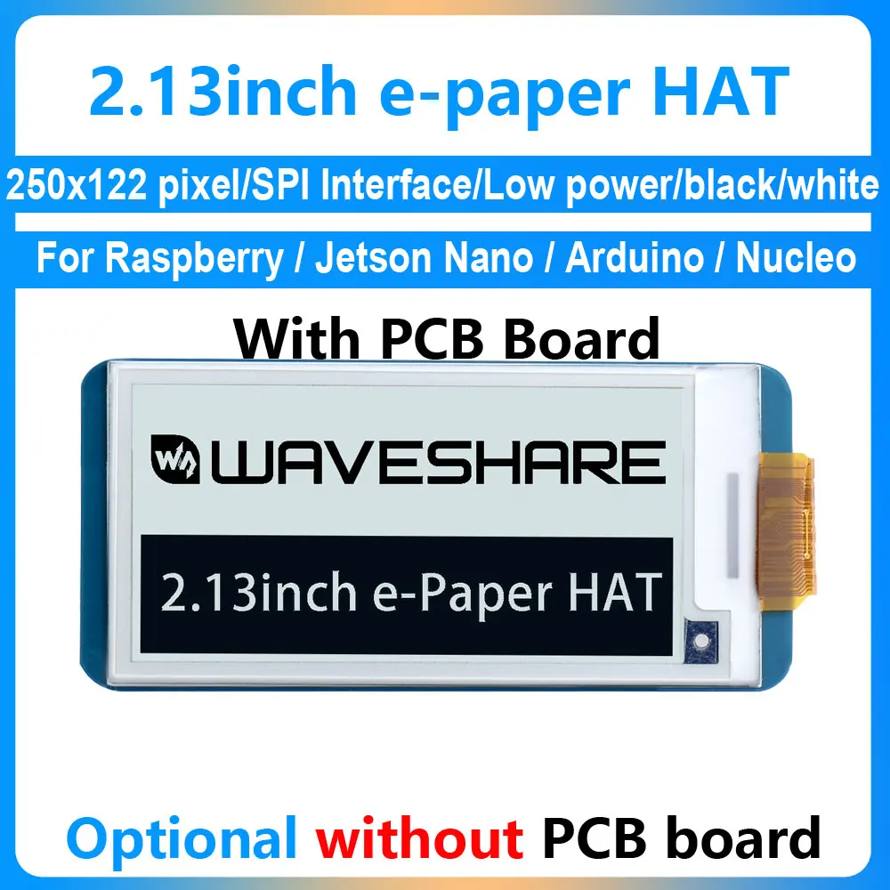 Sombrero de pantalla de tinta electrónica de 2,13 pulgadas, pantalla LCD de papel electrónico de 250x122 píxeles para Raspberry Pi 4B/3B+/3B/2B/Zero todas las series para versiones V3 o V4