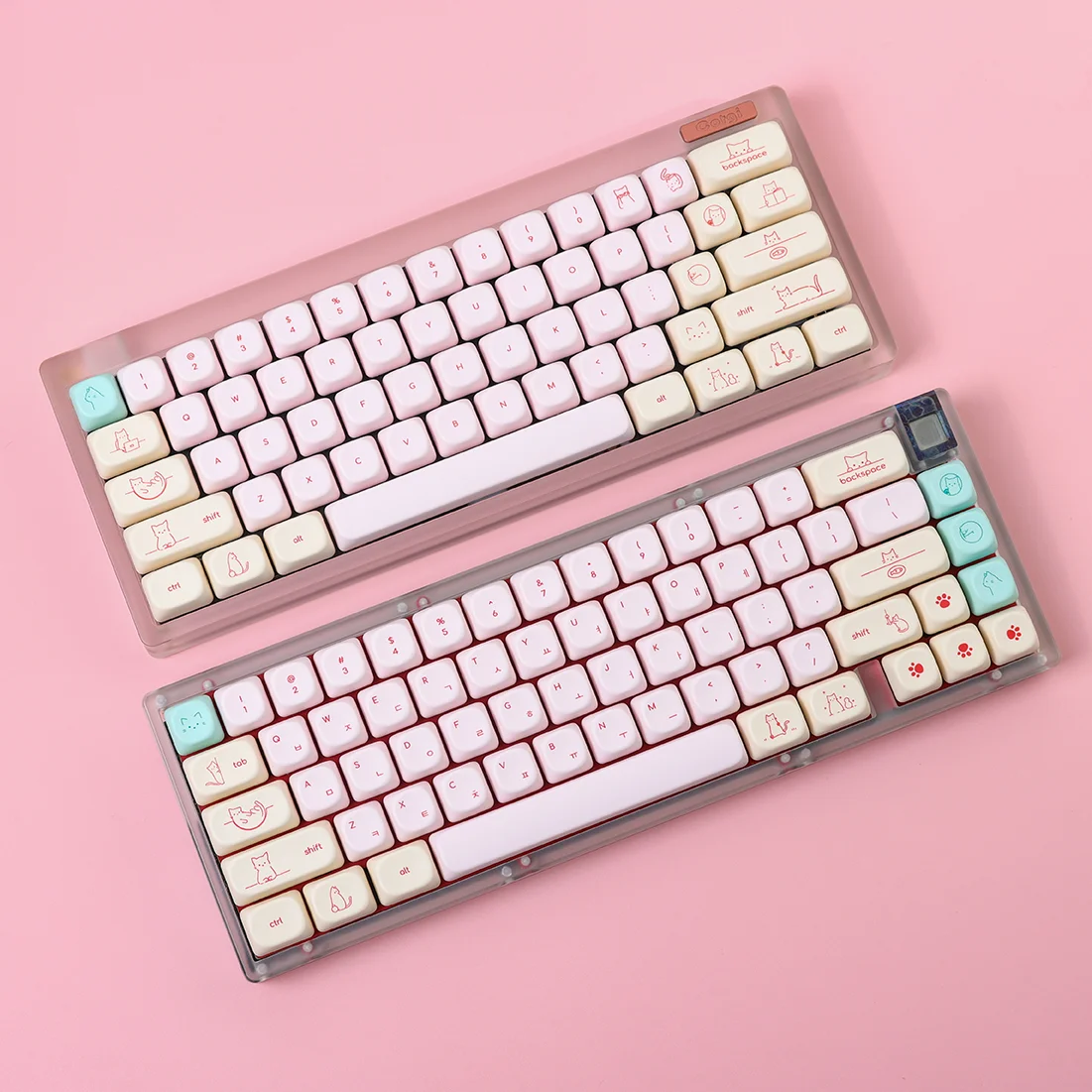 Teclas de gato bonitas de 128 teclas, sublimación PBT, gorra de bola Moa, teclas de teclado mecánico de fuente pequeña minimalista rosa - imagen 2