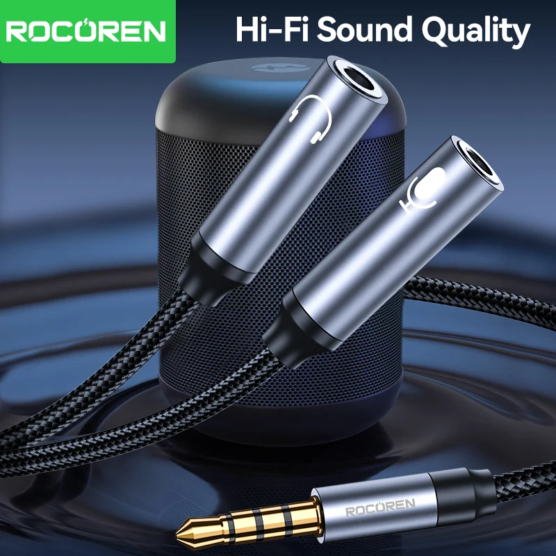 Rocoren-Cable divisor de Audio con conector de 3,5mm, Adaptador de Audio de 2 vías AUX macho a doble hembra para auriculares, teléfono y Escritorio - imagen 5