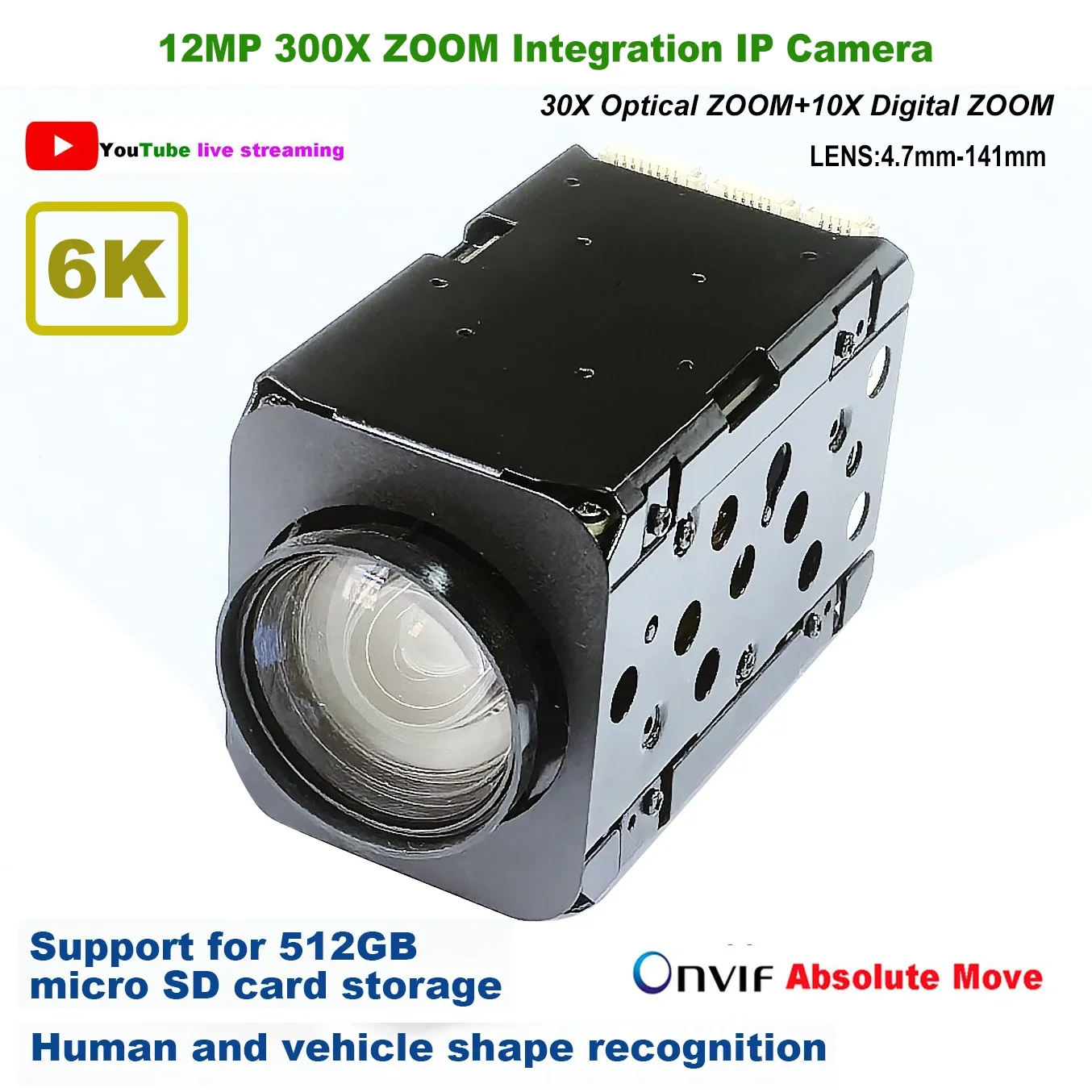 Detección de vehículos humanos 12MP 3840*3104P 300X ZOOM RTMP cámara IP Auto IRIS Hik protocolo de visión IVM4200 P2P ONVIF ranura para tarjeta SD - imagen 2